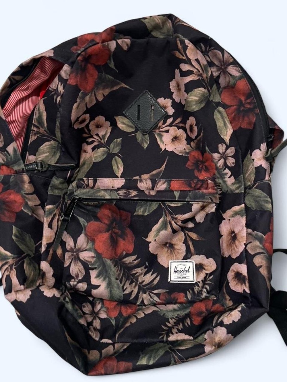 Herschel Floral Backpack in Black with Red & Pink Flowers